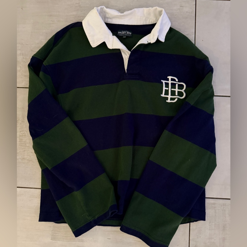 Dairy Boy size XS/S “The American Rugby” in Greenwich Green and Navy Rugby Shirt